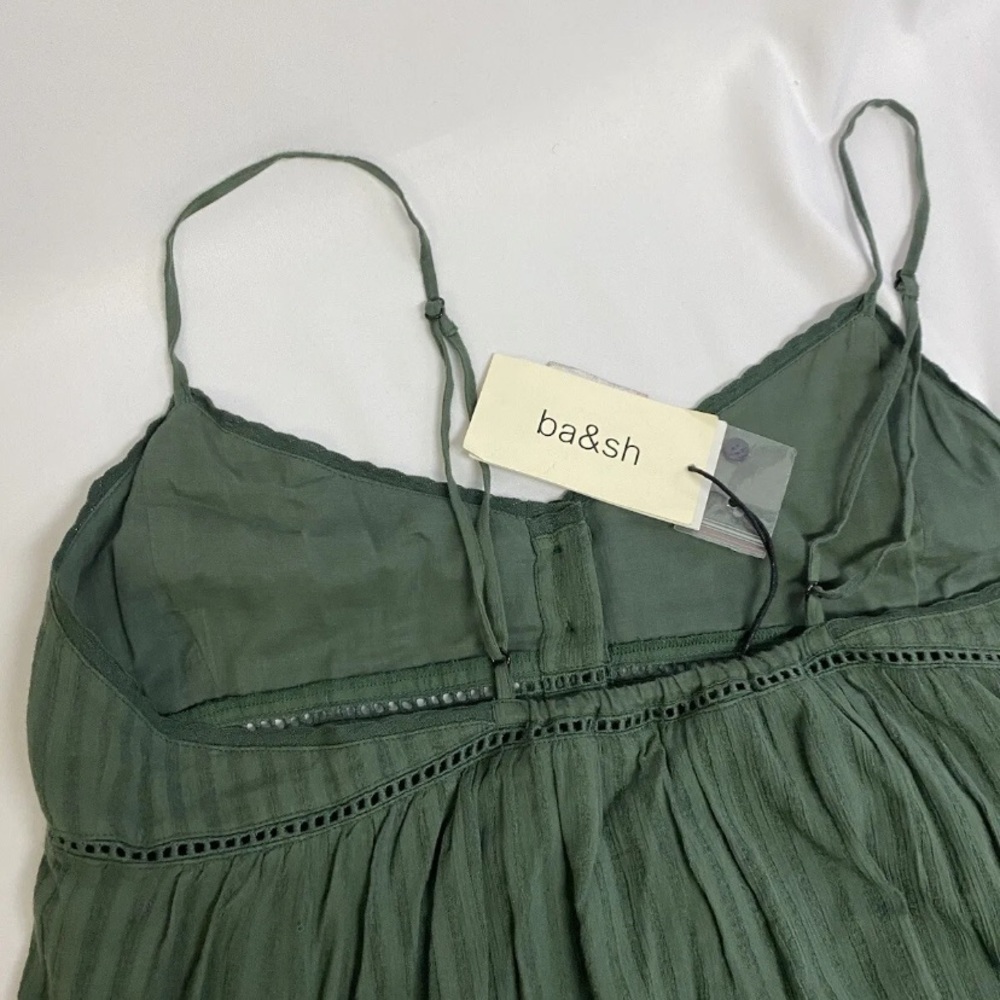 NWT BA&SH Ully Green Striped Textured Midi Dress Sleeveless Sz Lg Made In India - Picture 9 of 16